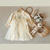 1-9Y New Baby Kid Girl Spring Summer Cream Color Kids infant Dress-TB00836-Veeddydropshipping